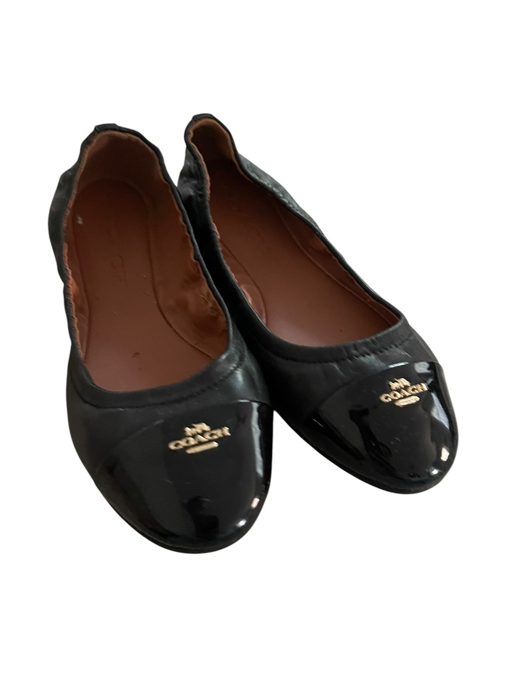Coach Bonnie Black Leather & Patent Toe Logo Ballet Flats Size 7 - Picture 1 of 7